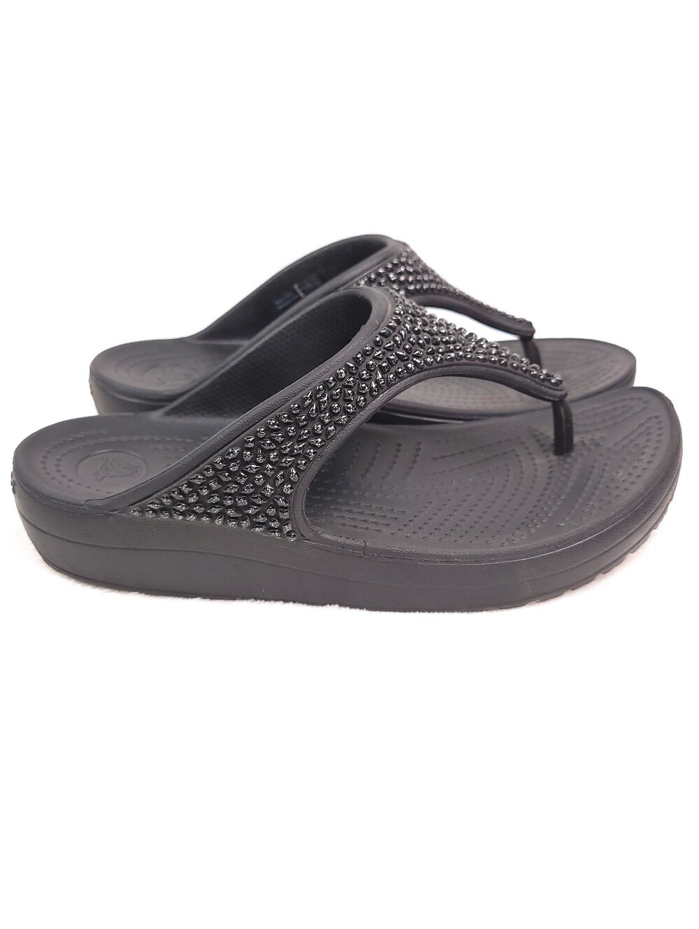 Crocs Sloane Embellished Flip Flop Thong Sandals Womens 8 Black